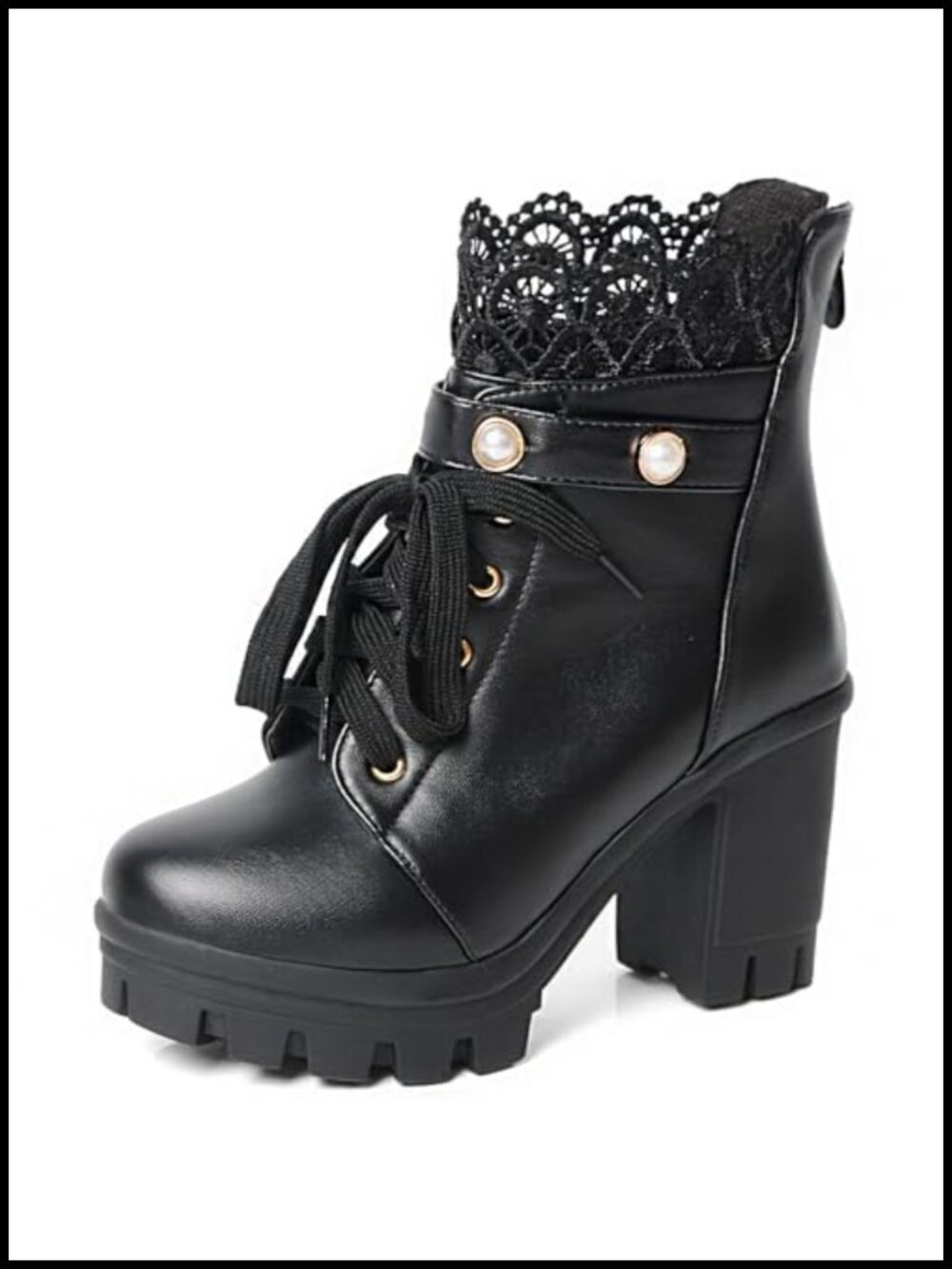 MEOTINA Women Platform Boots Black Chunky Heel Ankle Booties Lace Buckle Combat